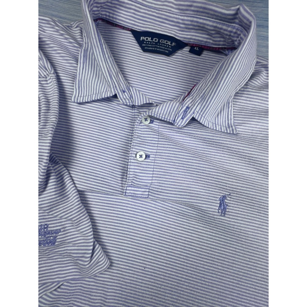 Polo Golf Ralph Lauren Mens XL Purple Striped Pima Cotton Tour Championship Polo